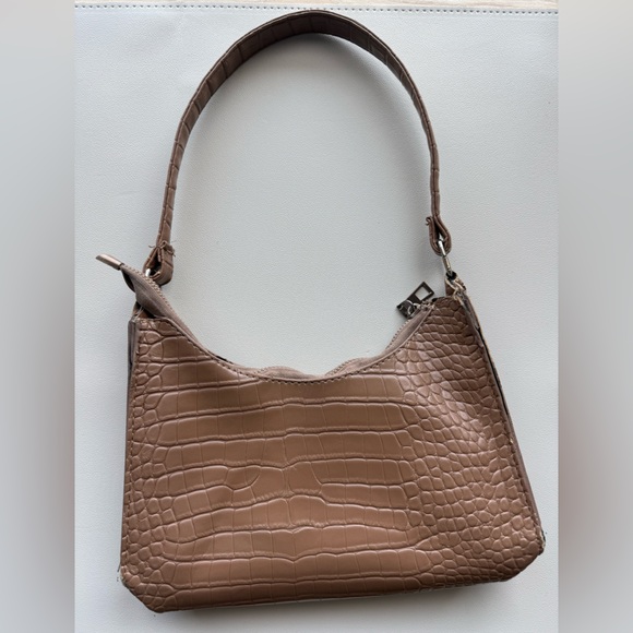 None Handbags - Elegant Brown Croc-Embossed Women's Bag